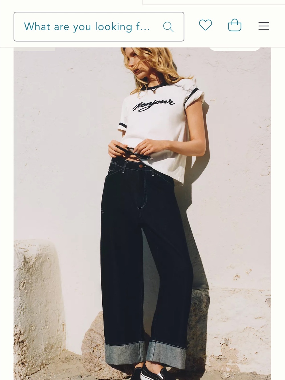 Pilcro Dark Indigo Wide-Leg Cuffed Jeans